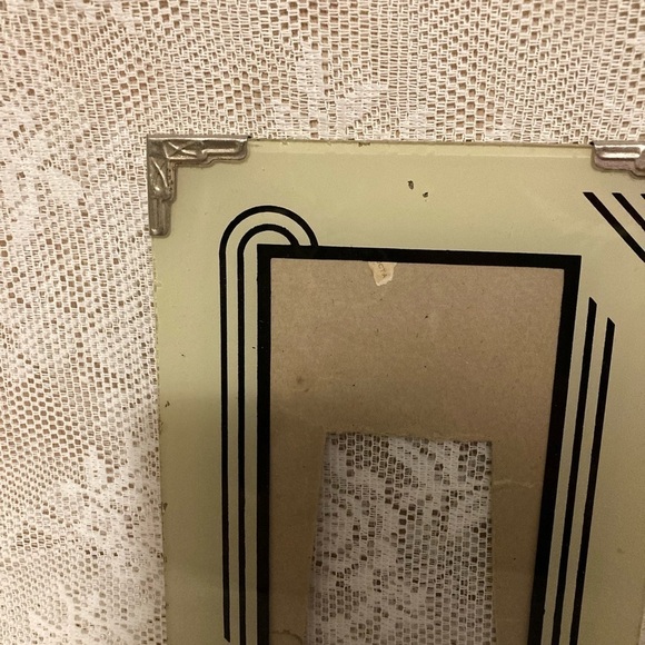Art Deco Reverse Painted Glass Picture Frame Silver tone Art Deco design corners - Picture 5 of 7